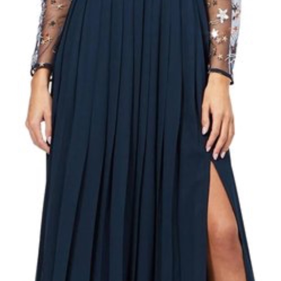 NWT Navy Star Embroidered Pleated Gown Formal Dres - Picture 7 of 7